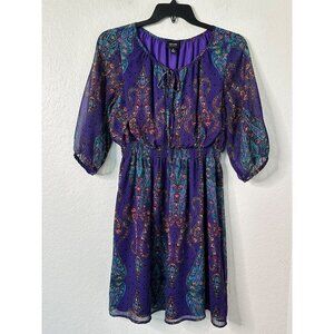 Nicole By Nicole Miller Purple Paisley Dress Size 14 Sheer 3/4 Sleeves Lined